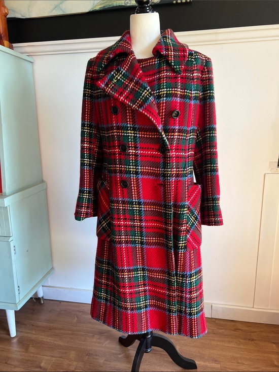 Vintage Jackets & Blazers - Vintage Red Plaid Double-Breasted Warm Irish Wool Coat